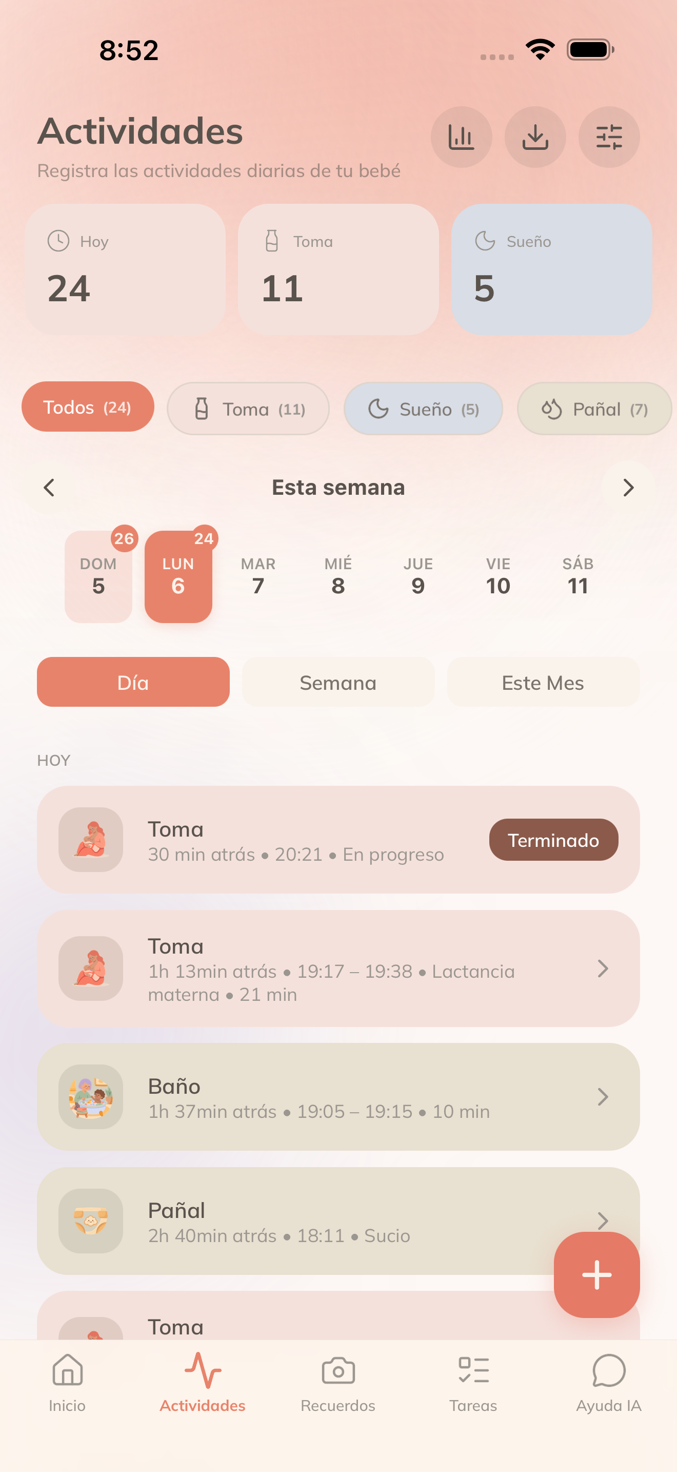 Registro de actividades con un toque